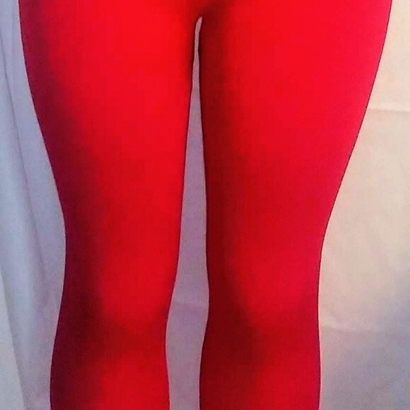 Red Fleece High Waisted Leggings - Picture 5 of 15